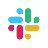 Slack ティール、緑、黄色、赤の多色の形状が絡み合ったロゴ。